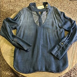 Denim top open peep neck